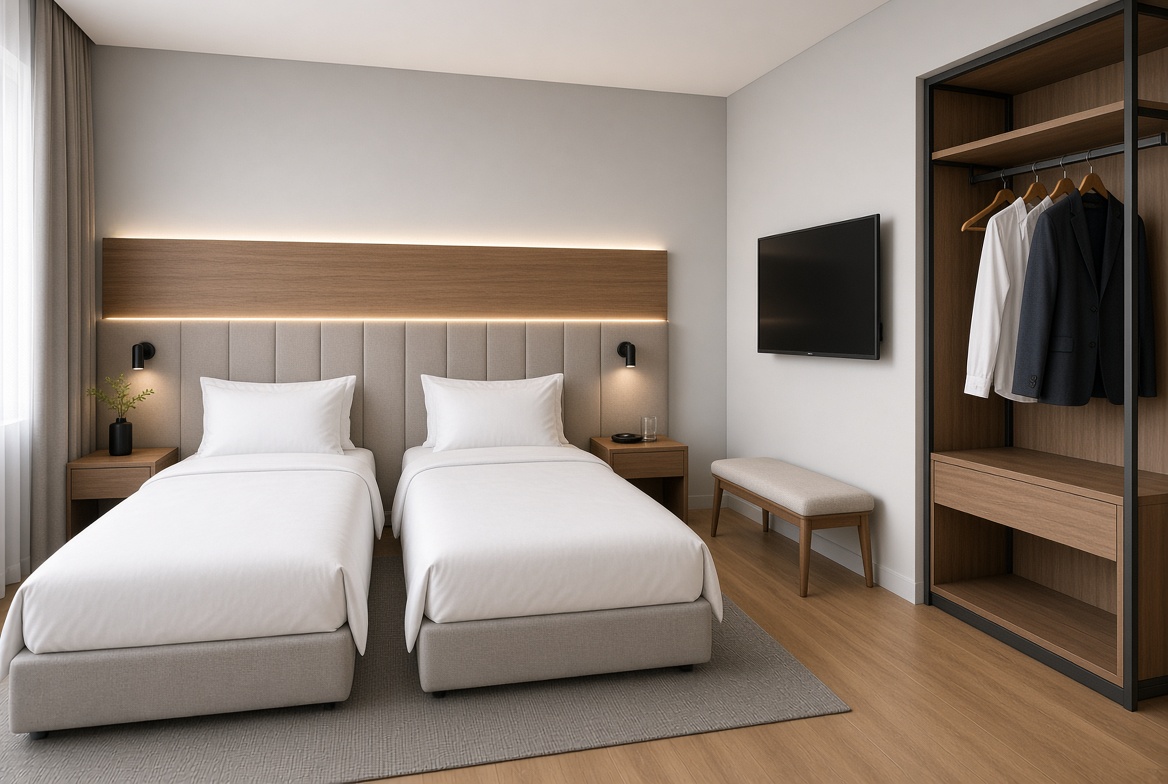 Quarto twin com armário metálico